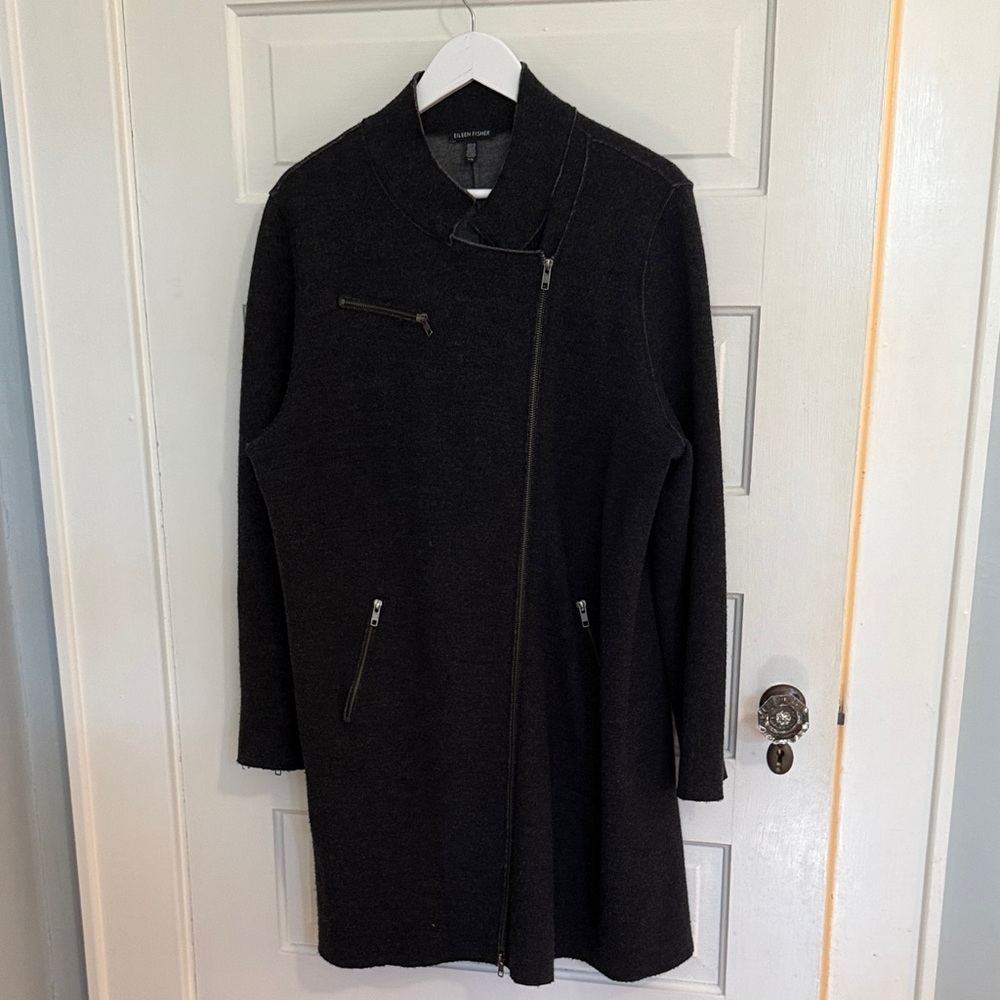Eileen Fisher Charcoal/Black Merino Wool Coat Large